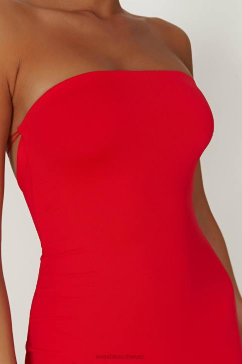 Meshki Vivian – trägerloses Maxikleid zum Binden aus recyceltem Nylon Rot Kleidung 060V380