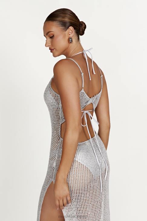 Meshki Zelda-Pailletten-Häkel-Maxikleid Silber Kleidung 060V502