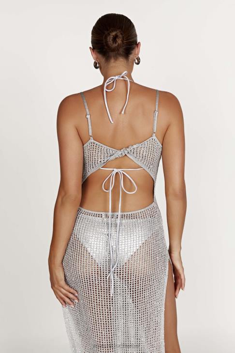 Meshki Zelda-Pailletten-Häkel-Maxikleid Silber Kleidung 060V502