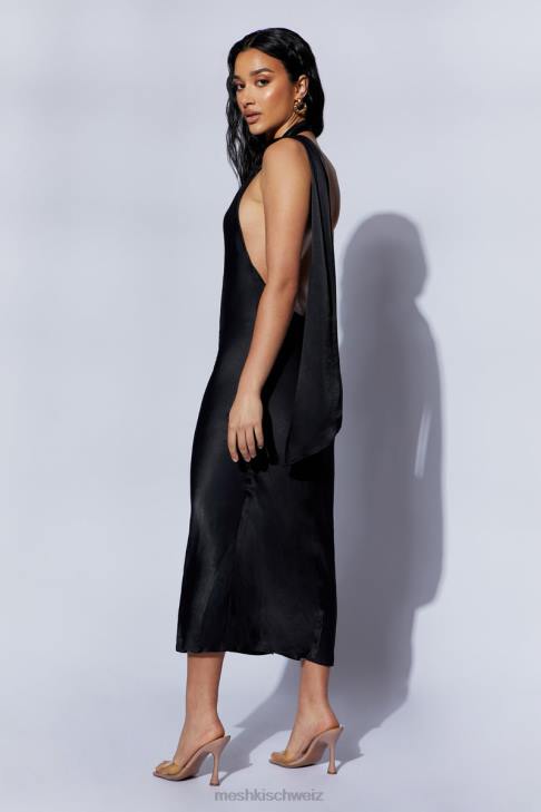 Meshki Astrella-Halswickel-Midikleid in A-Linie Schwarz Kleidung 060V449