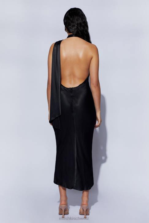 Meshki Astrella-Halswickel-Midikleid in A-Linie Schwarz Kleidung 060V449