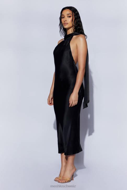 Meshki Astrella-Halswickel-Midikleid in A-Linie Schwarz Kleidung 060V449