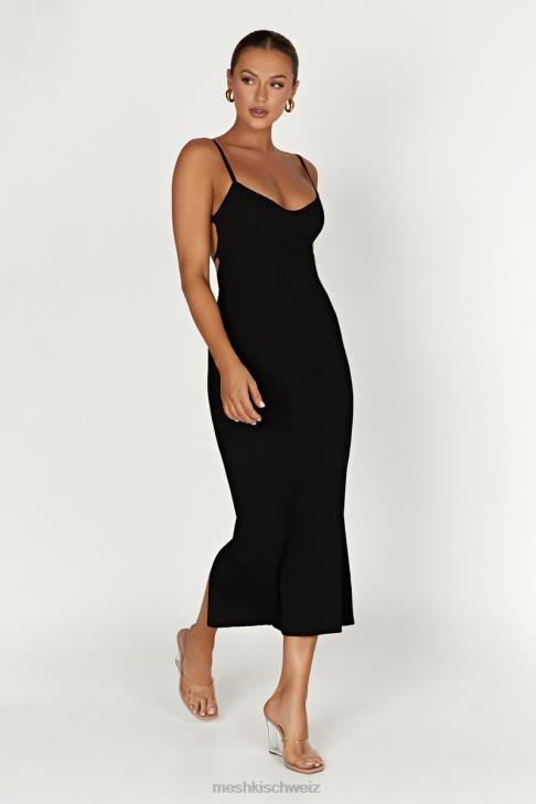 Meshki Avalon rückenfreies Strick-Midikleid Schwarz Kleidung 060V417