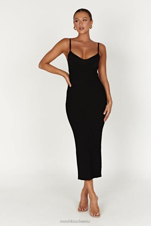 Meshki Avalon rückenfreies Strick-Midikleid Schwarz Kleidung 060V417