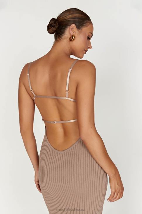 Meshki Avalon rückenfreies Strick-Midikleid Taupe Kleidung 060V350