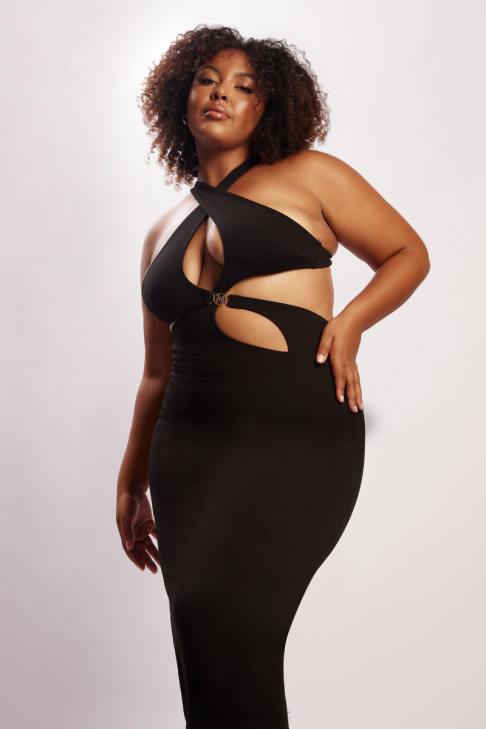 Meshki Briana Midikleid mit Cut-Outs Schwarz Kleidung 060V721