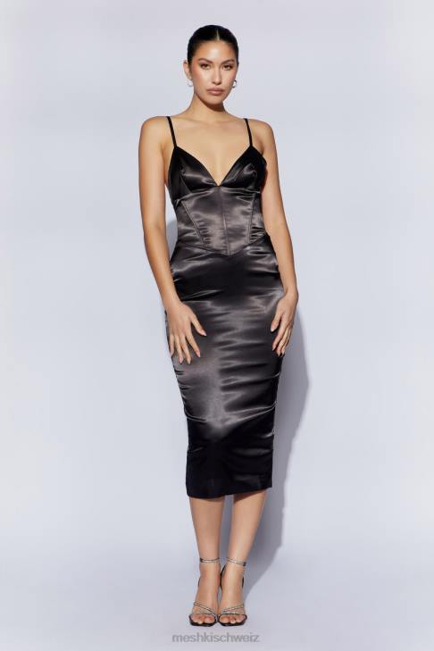 Meshki Brie-Korsett-Midikleid Schwarz Kleidung 060V644