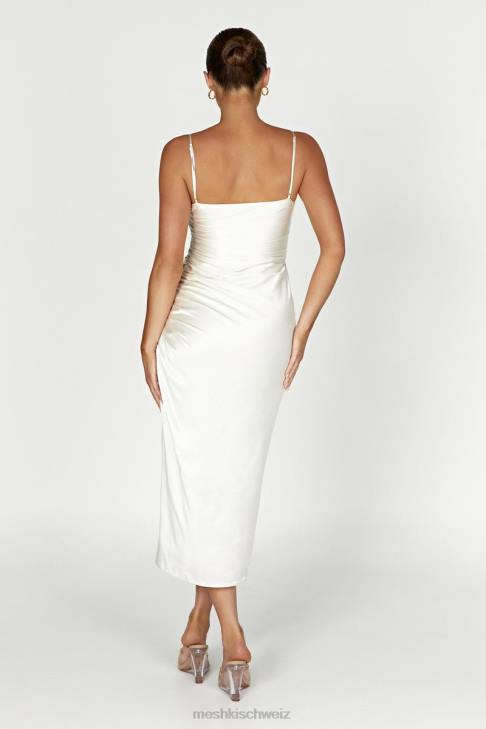 Meshki Claudette drapiertes Midikleid aus Satin Elfenbein Kleidung 060V567