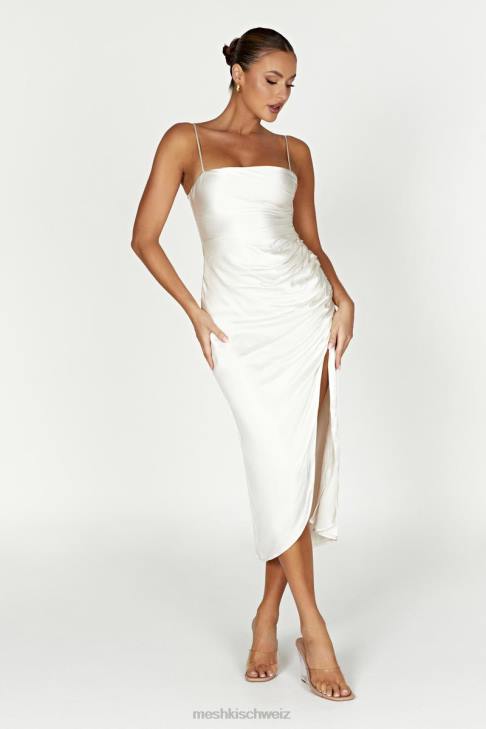 Meshki Claudette drapiertes Midikleid aus Satin Elfenbein Kleidung 060V567
