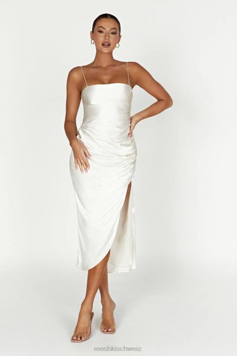 Meshki Claudette drapiertes Midikleid aus Satin Elfenbein Kleidung 060V567