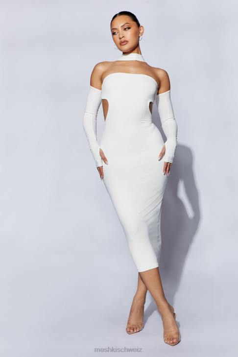 Meshki Demie-Midikleid mit Halsband und fingerlosen Handschuhen Weiß Kleidung 060V704