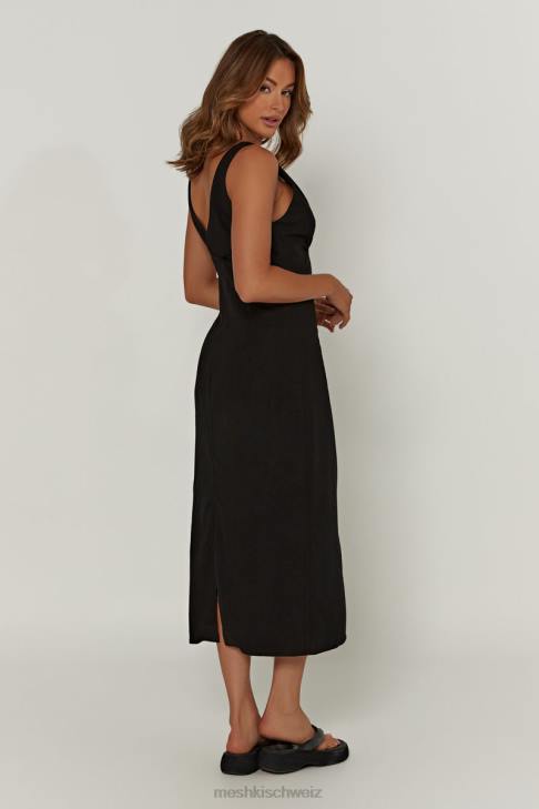 Meshki Elspeth Leinen-Midikleid Schwarz Kleidung 060V403