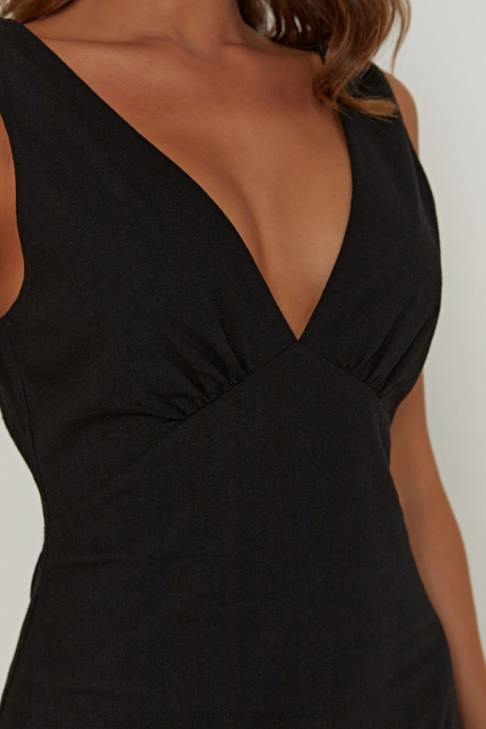 Meshki Elspeth Leinen-Midikleid Schwarz Kleidung 060V403