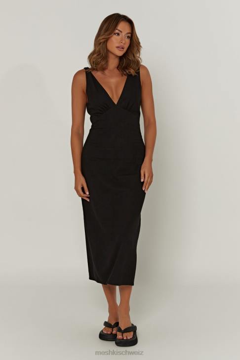 Meshki Elspeth Leinen-Midikleid Schwarz Kleidung 060V403