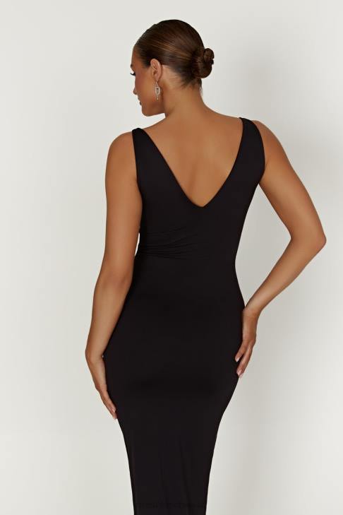 Meshki Gretel Midikleid aus recyceltem Nylon mit V-Ausschnitt Schwarz Kleidung 060V310