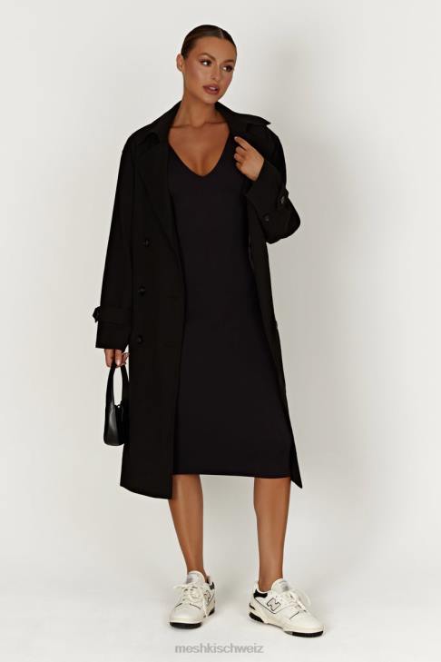 Meshki Gretel Midikleid aus recyceltem Nylon mit V-Ausschnitt Schwarz Kleidung 060V310