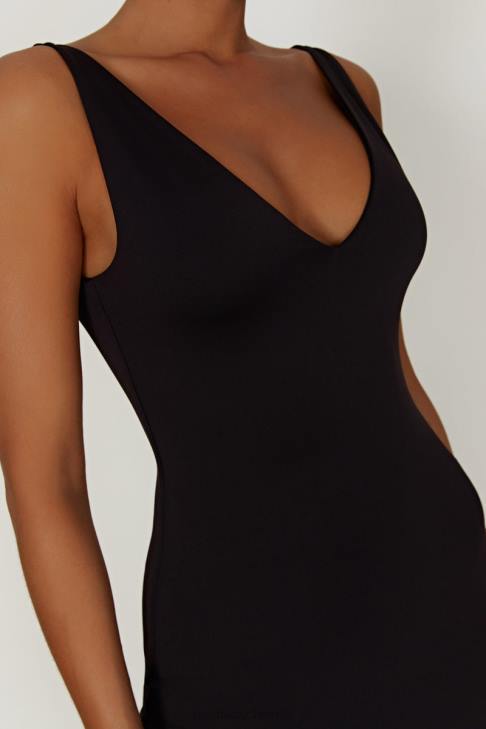 Meshki Gretel Midikleid aus recyceltem Nylon mit V-Ausschnitt Schwarz Kleidung 060V310