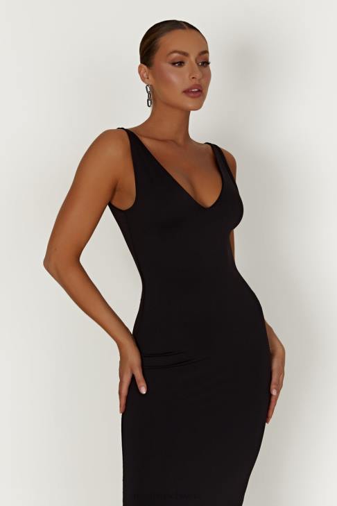 Meshki Gretel Midikleid aus recyceltem Nylon mit V-Ausschnitt Schwarz Kleidung 060V310