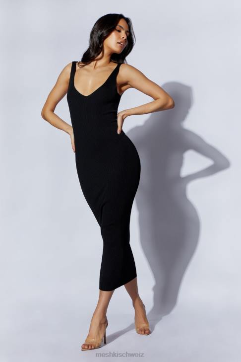 Meshki Jodie Midikleid mit V-Ausschnitt Schwarz Kleidung 060V375