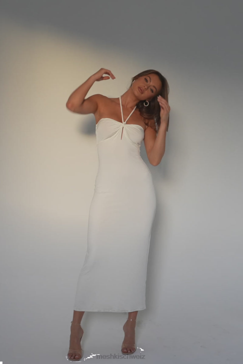 Meshki Krissy Midi-Twist-Neckholder-Jersey-Kleid Weiß Kleidung 060V172