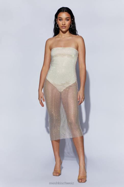 Meshki Nima-Strass-Mesh-Midikleid Creme Kleidung 060V492