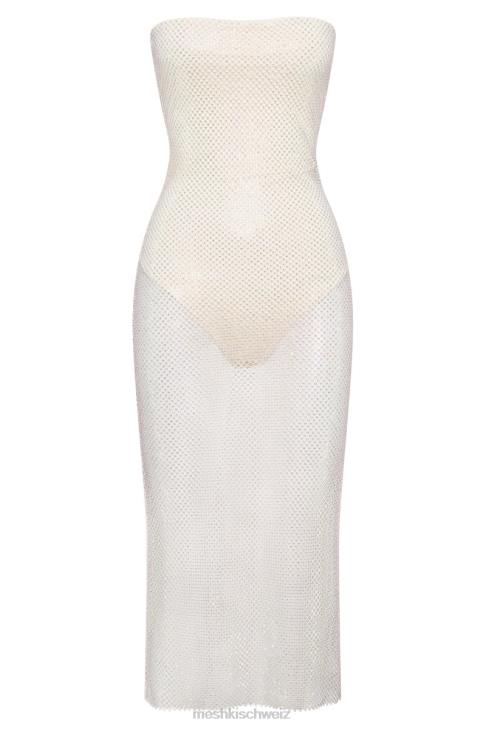 Meshki Nima-Strass-Mesh-Midikleid Creme Kleidung 060V492