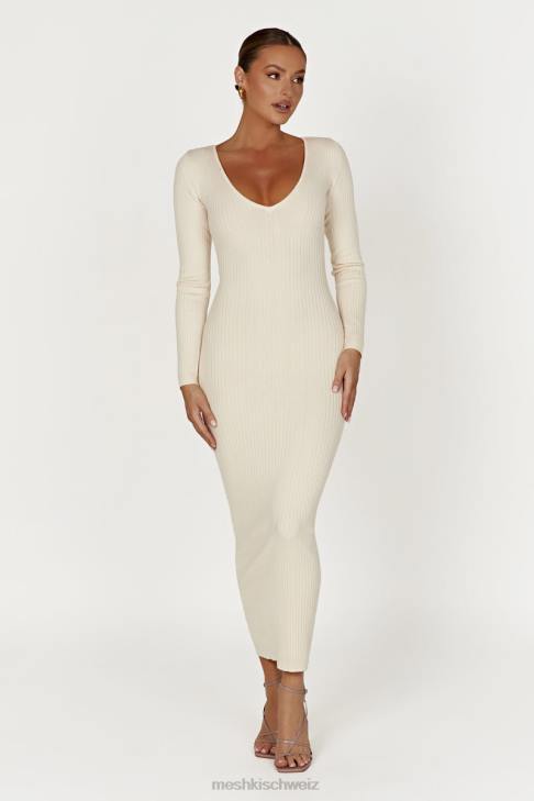 Meshki Nina langärmliges Strick-Midikleid Creme Kleidung 060V456