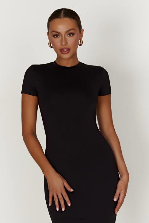 Meshki Penny-Midikleid aus recyceltem Nylon mit kurzen Ärmeln Schwarz Kleidung 060V349