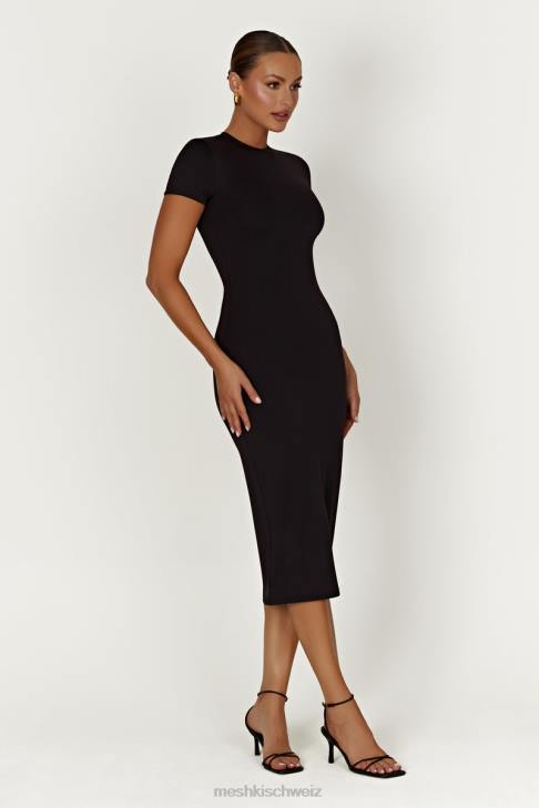 Meshki Penny-Midikleid aus recyceltem Nylon mit kurzen Ärmeln Schwarz Kleidung 060V349