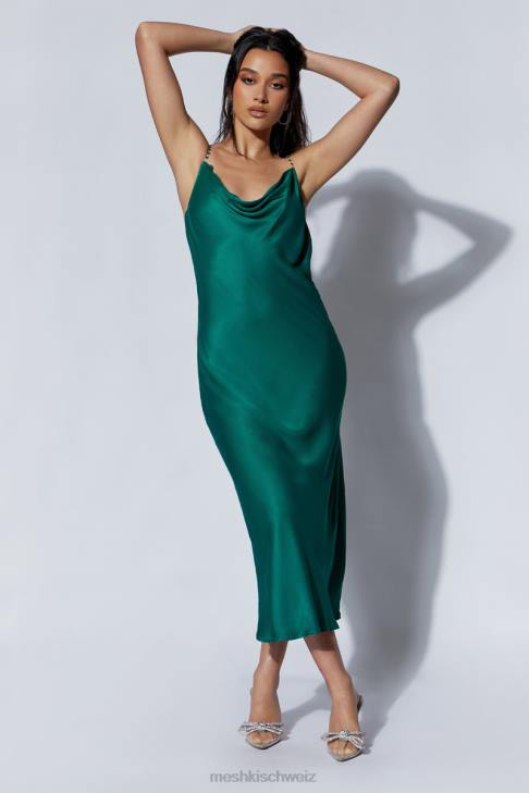 Meshki Rasta-Midikleid mit Wasserfallausschnitt und Strassträgern Smaragd Kleidung 060V516