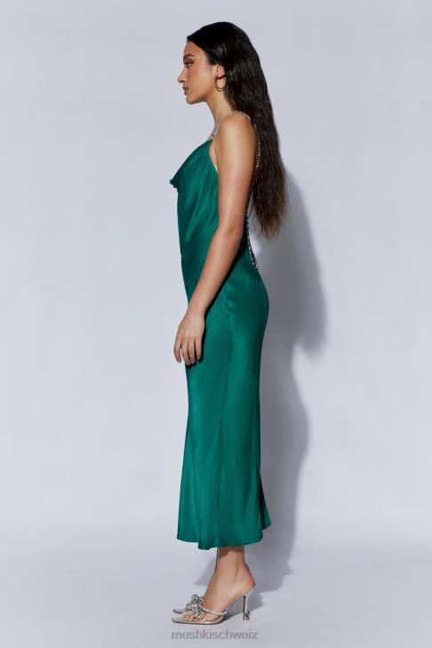 Meshki Rasta-Midikleid mit Wasserfallausschnitt und Strassträgern Smaragd Kleidung 060V516