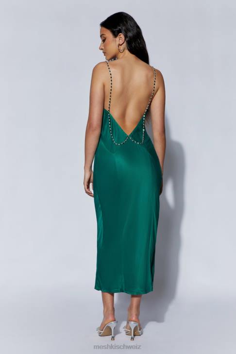 Meshki Rasta-Midikleid mit Wasserfallausschnitt und Strassträgern Smaragd Kleidung 060V516