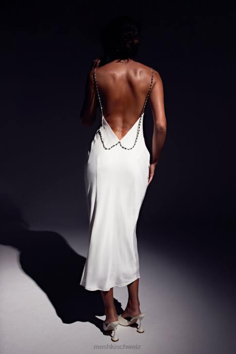 Meshki Rasta-Midikleid mit Wasserfallausschnitt und Strassträgern Weiß Kleidung 060V534