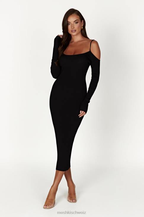 Meshki Schulterfreies Midikleid aus Shea-Strick Schwarz Kleidung 060V228