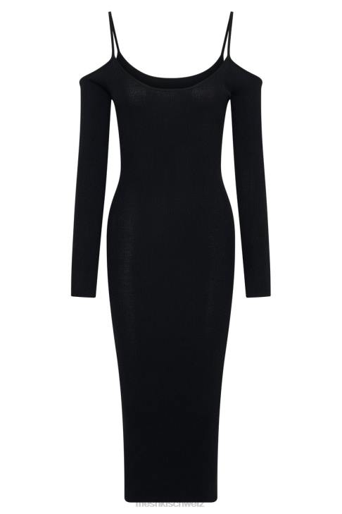 Meshki Schulterfreies Midikleid aus Shea-Strick Schwarz Kleidung 060V228