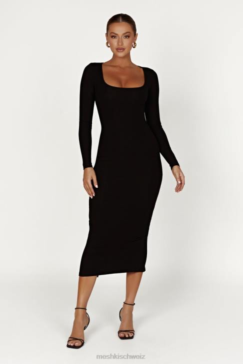 Meshki Sierra Langarm-Midikleid mit U-Ausschnitt Schwarz Kleidung 060V311
