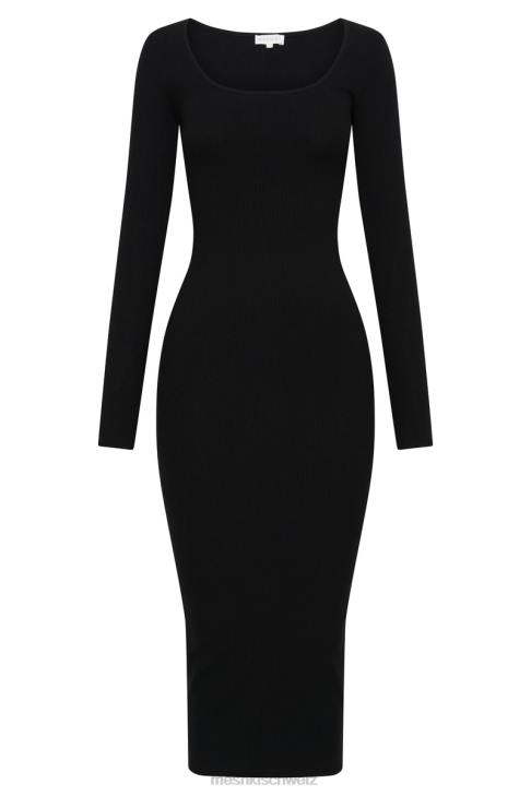 Meshki Sierra Langarm-Midikleid mit U-Ausschnitt Schwarz Kleidung 060V311