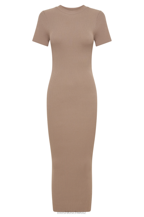Meshki Sonia kurzärmliges Strick-Midikleid Taupe Kleidung 060V162