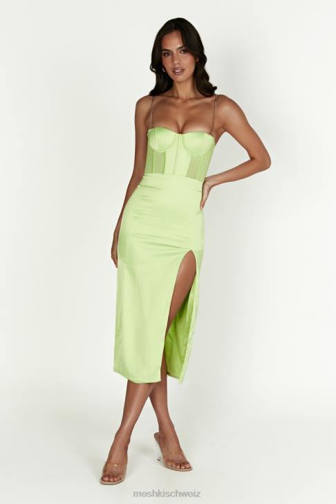 Meshki Talisa Midikleid mit seitlich geteiltem Korsett und Kettenriemen Pistaziengrün Kleidung 060V612