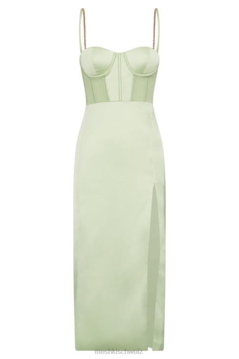 Meshki Talisa Midikleid mit seitlich geteiltem Korsett und Kettenriemen Pistaziengrün Kleidung 060V612
