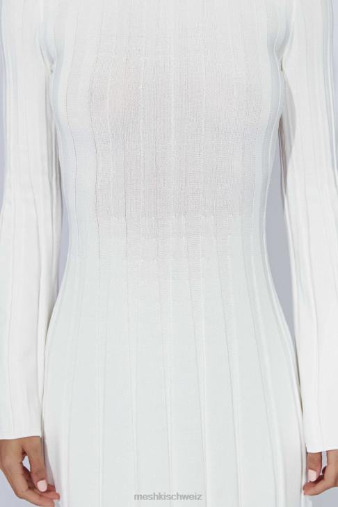 Meshki Wacholderfarbenes Strick-Midikleid mit ausgestellten Ärmeln Weiß Kleidung 060V362