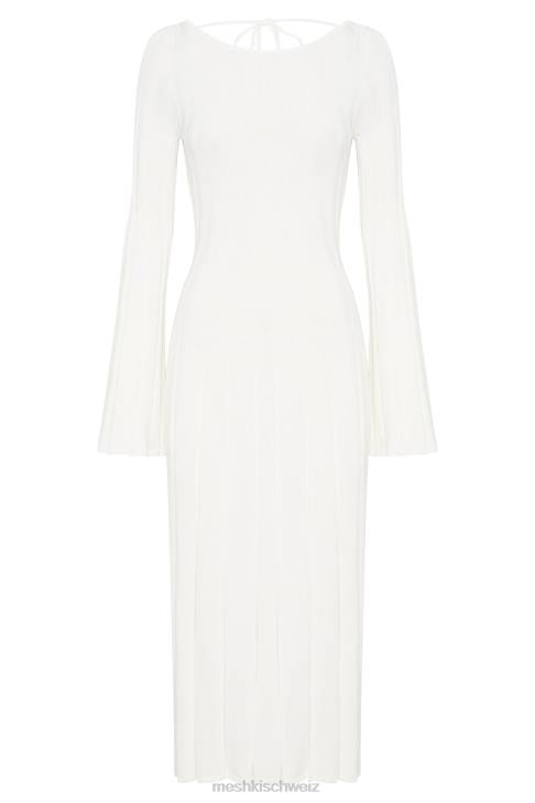 Meshki Wacholderfarbenes Strick-Midikleid mit ausgestellten Ärmeln Weiß Kleidung 060V362