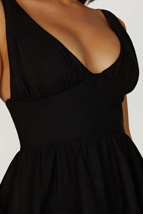 Meshki Aurelia Leinen-Minikleid Schwarz Kleidung 060V212