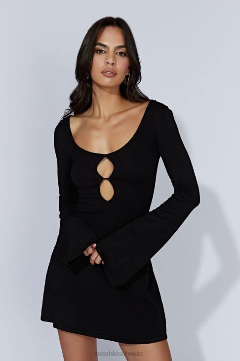 Meshki Birdie-Strick-Minikleid mit langen Ärmeln Schwarz Kleidung 060V426