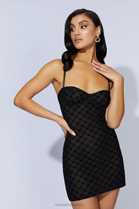 Meshki Cherie Mesh-Monogramm-Minikleid Schwarz Kleidung 060V703