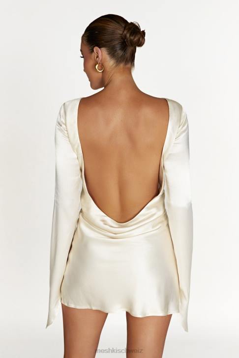 Meshki Davina Satin-Minikleid mit langen Ärmeln Elfenbein Kleidung 060V183