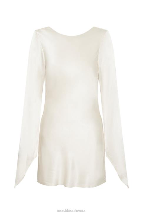 Meshki Davina Satin-Minikleid mit langen Ärmeln Elfenbein Kleidung 060V183