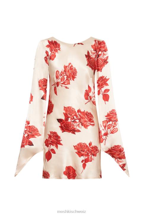 Meshki Davina Satin-Minikleid mit langen Ärmeln Rosendruck Kleidung 060V258