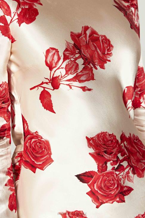 Meshki Davina Satin-Minikleid mit langen Ärmeln Rosendruck Kleidung 060V258