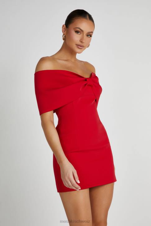 Meshki Gwyneth schulterfreies Minikleid mit Schleife Rot Kleidung 060V170